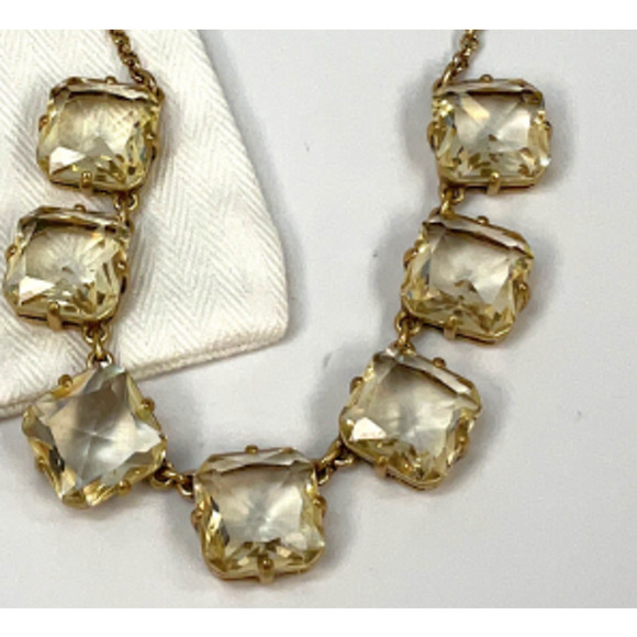 J.Crew Gold tone Statement Necklace Clear Faceted Candy Square 17"-20" EUC - Picture 2 of 7